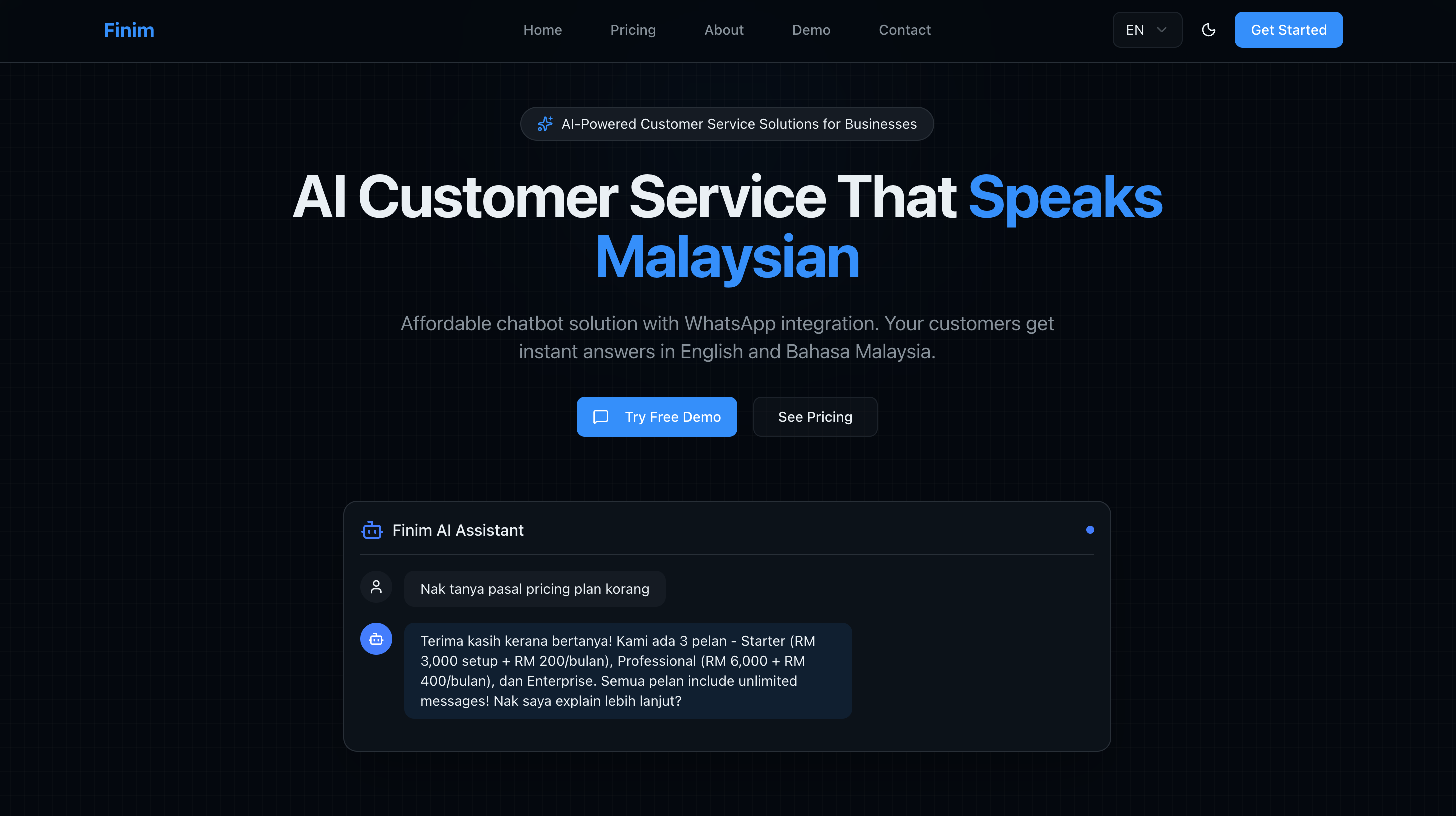 Finim AI Customer Service Chatbot
